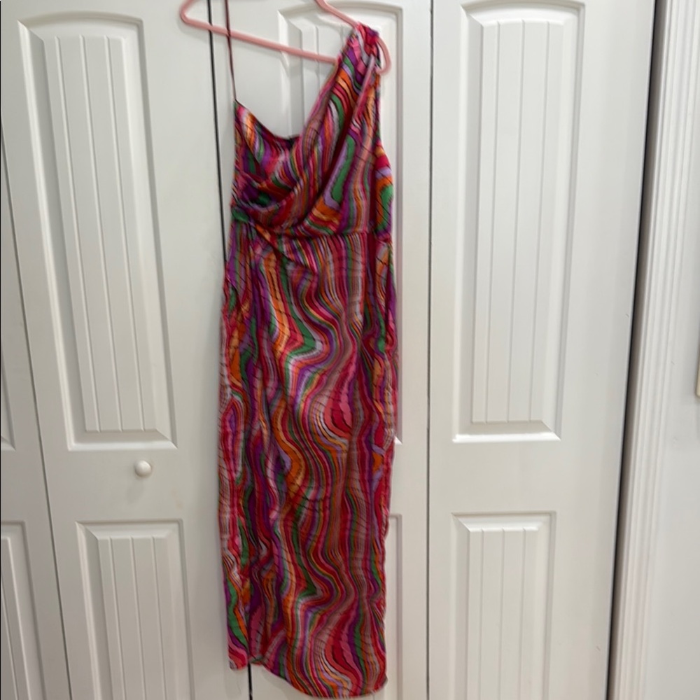 DO+BE Red and Black One Shoulder Cocktail Dress